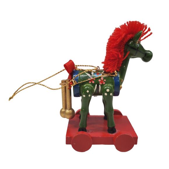 Vintage Wooden Red Rocking Horse Christmas Ornament Trojan Horse Ornament - Picture 2 of 13